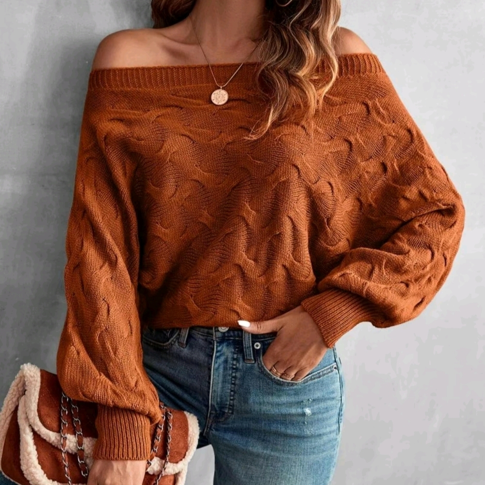 NWOT Elegant Off-Shoulder Rust Sweater